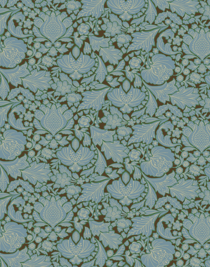 Folk Floral, Day Blue - Linen Fabric