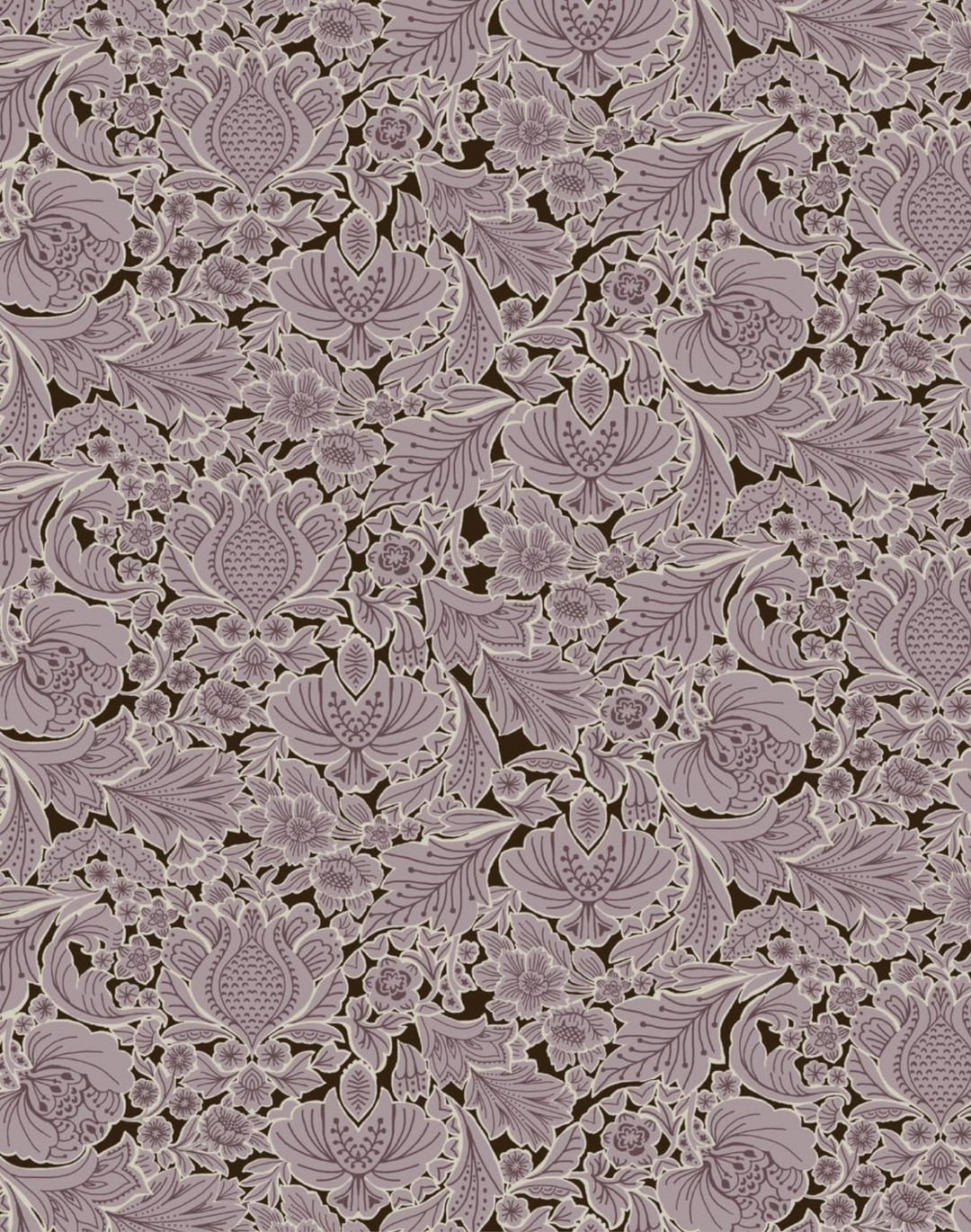 Folk Floral, Lilac - Linen Fabric