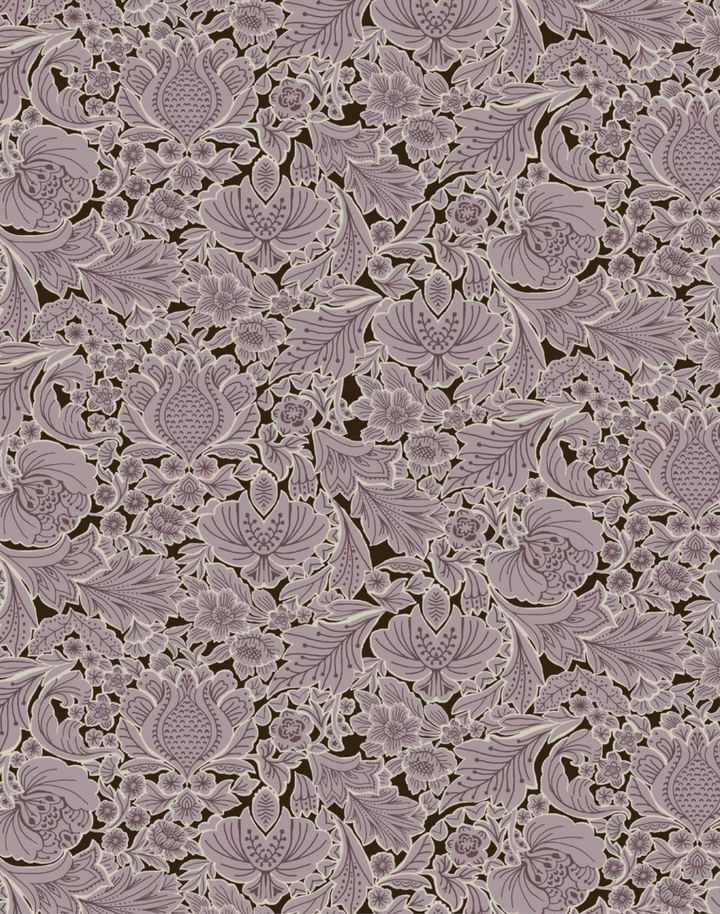 Folk Floral, Lilac - Linen Fabric