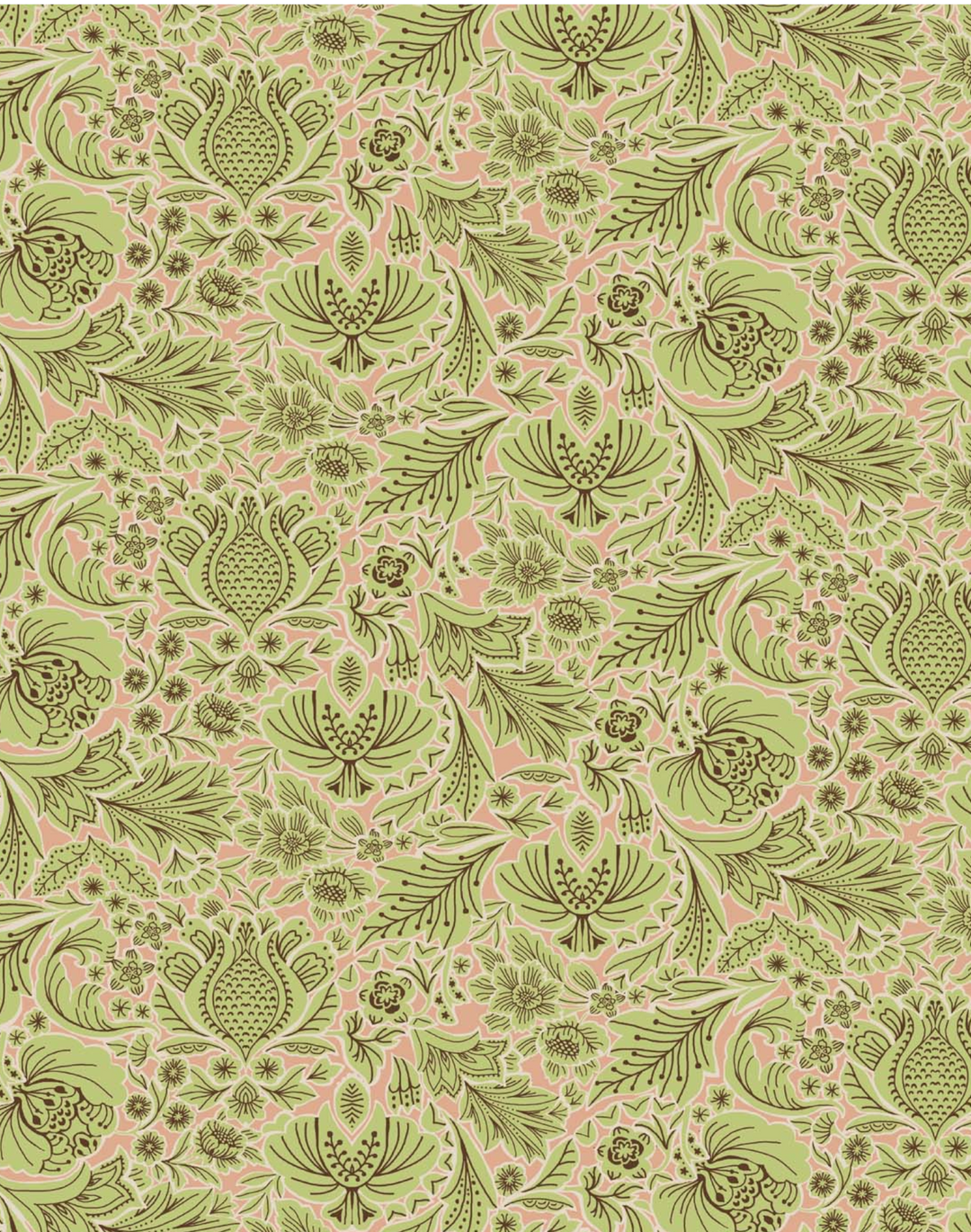 Folk Floral, Pistachio - Linen Fabric