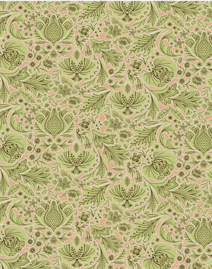 Folk Floral, Pistachio - Linen Fabric