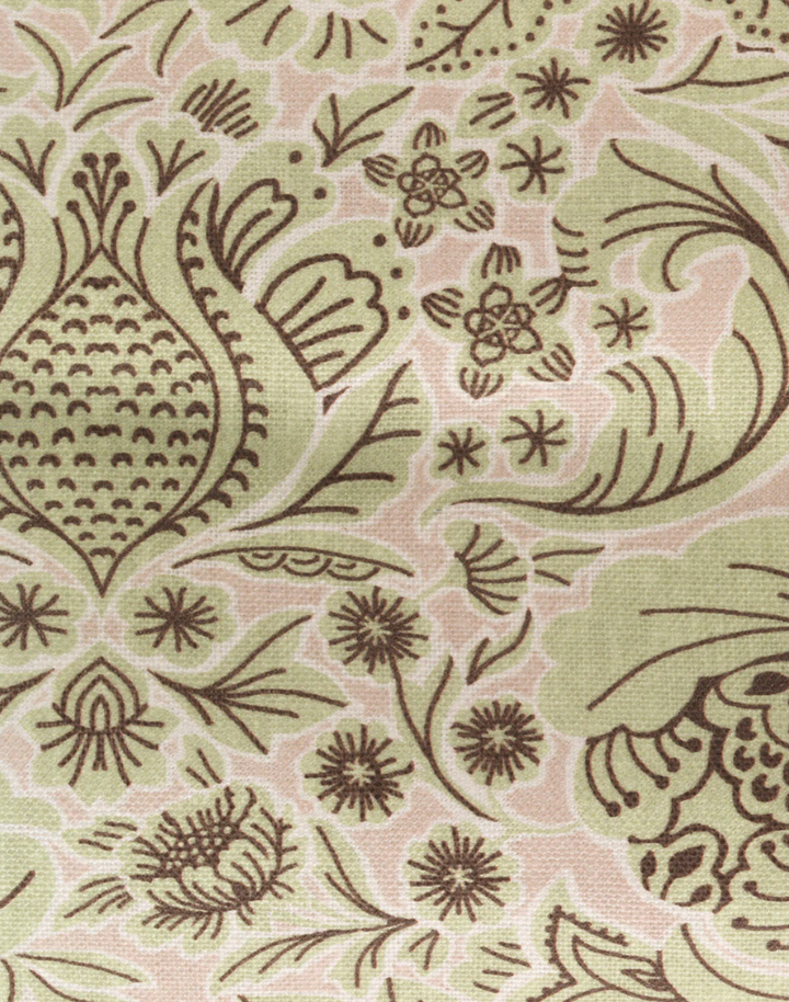Folk Floral, Pistachio - Linen Fabric
