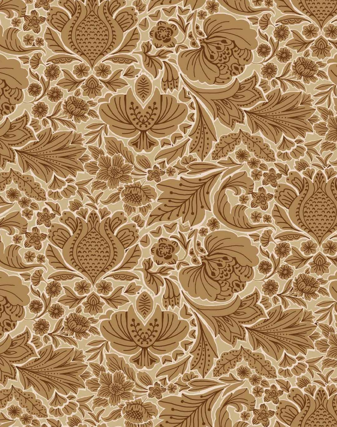 Folk Floral, Tea - Linen Fabric