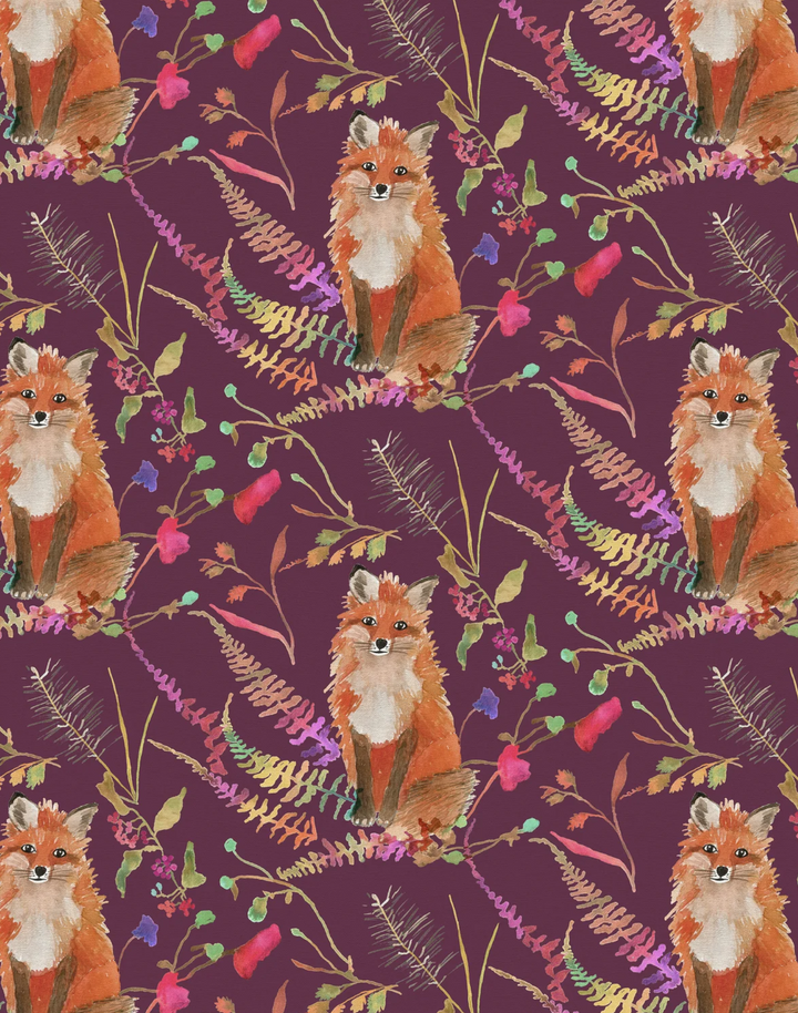 Fox, Plum - Linen Fabric