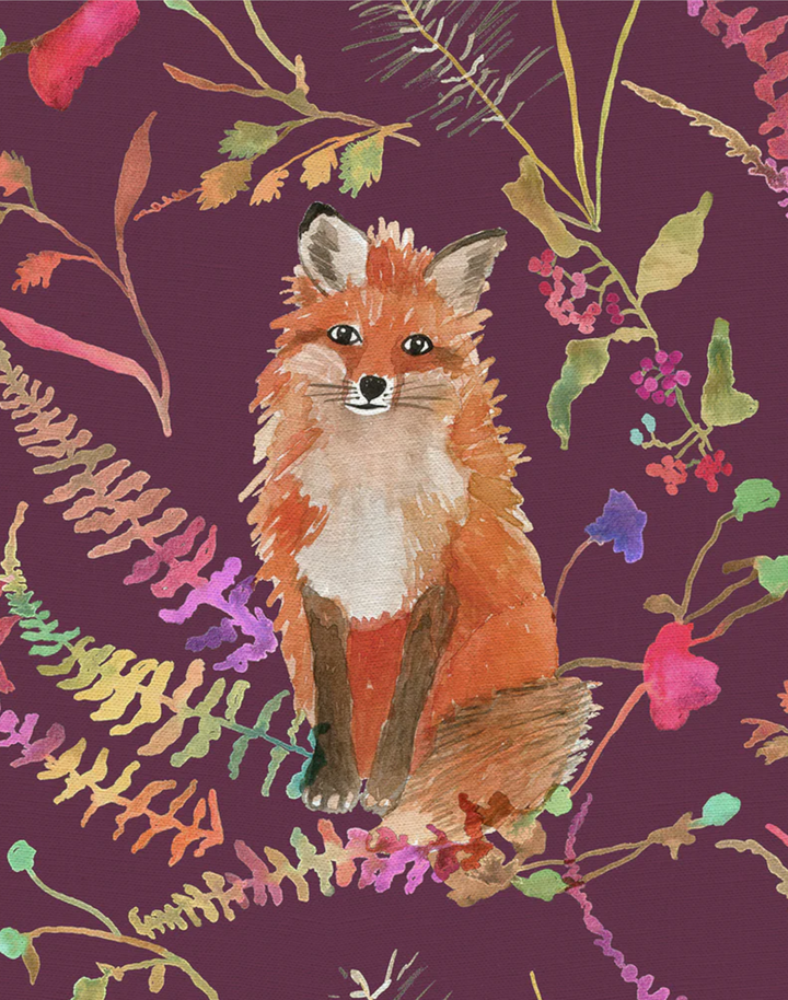 Fox, Plum - Linen Fabric