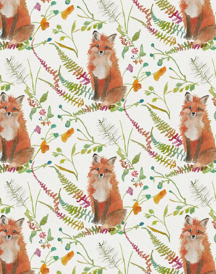 Fox, White - Linen Fabric