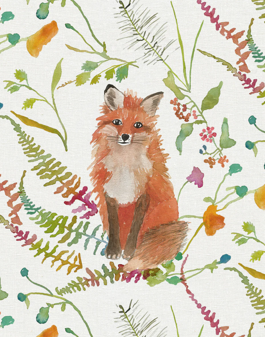 Fox, White - Linen Fabric