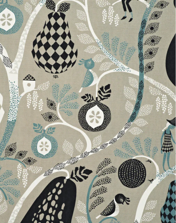 Fruit Garden Cotton Fabric, Grey