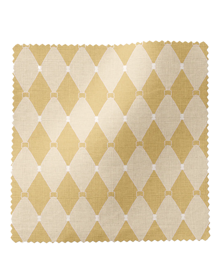 Harlequin Parade, Ochre - Linen Fabric