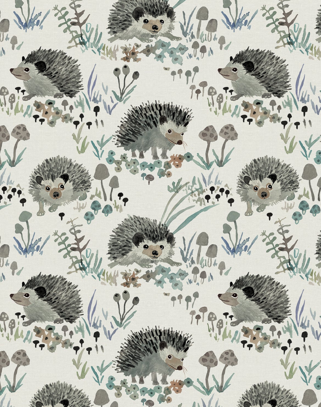 Hedgehogs, Neutral - Linen Fabric