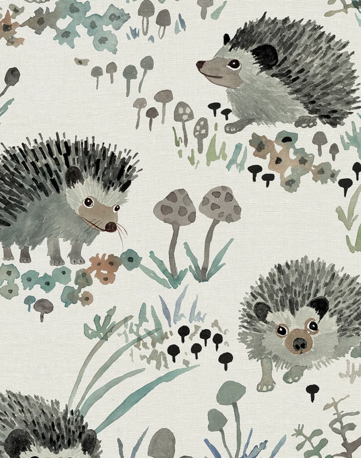 Hedgehogs, Neutral - Linen Fabric