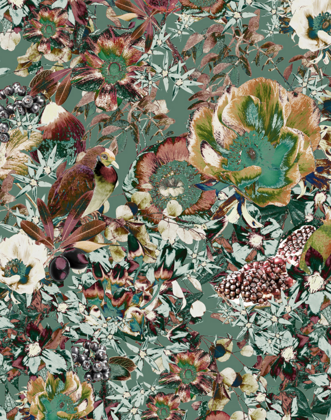 Heritage Bloom, Dark Sage Green