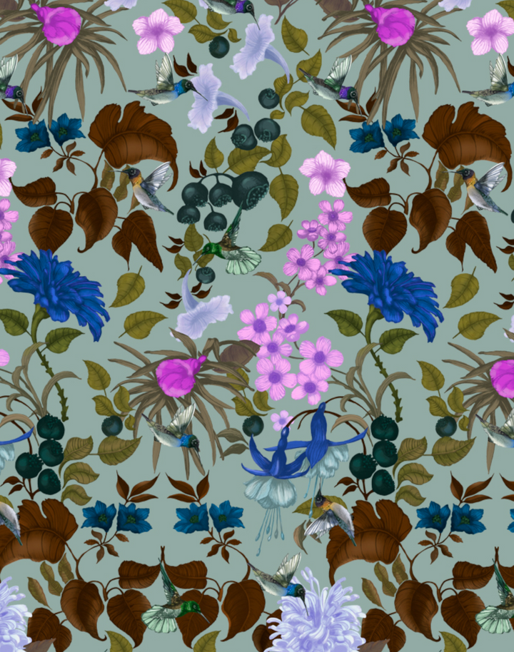 Hummingbird Damask, Sage