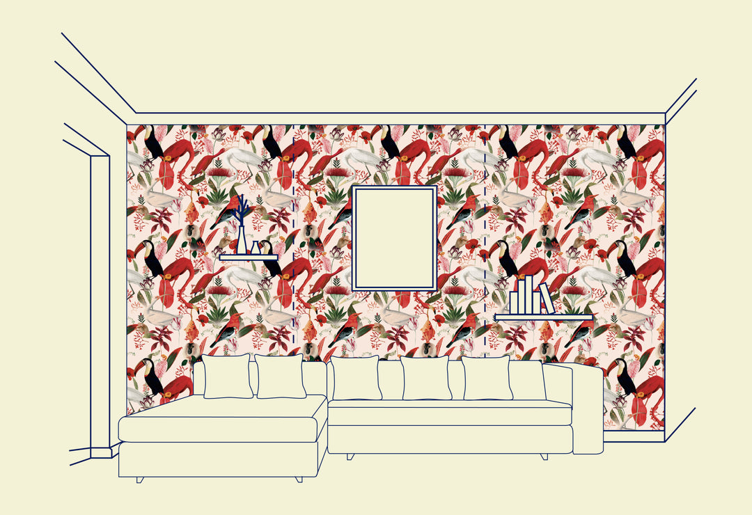 Ivory Red Jungle Wallfabric