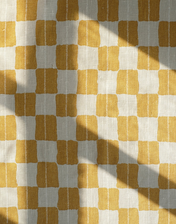 Karin Linen Fabric, Mustard / Sand