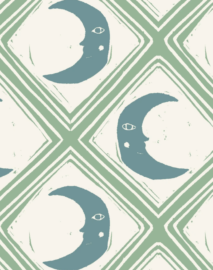 Kit Moon, Blue - Linen Fabric