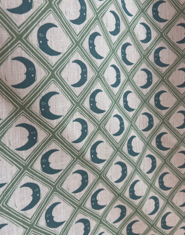 Kit Moon, Blue - Linen Fabric
