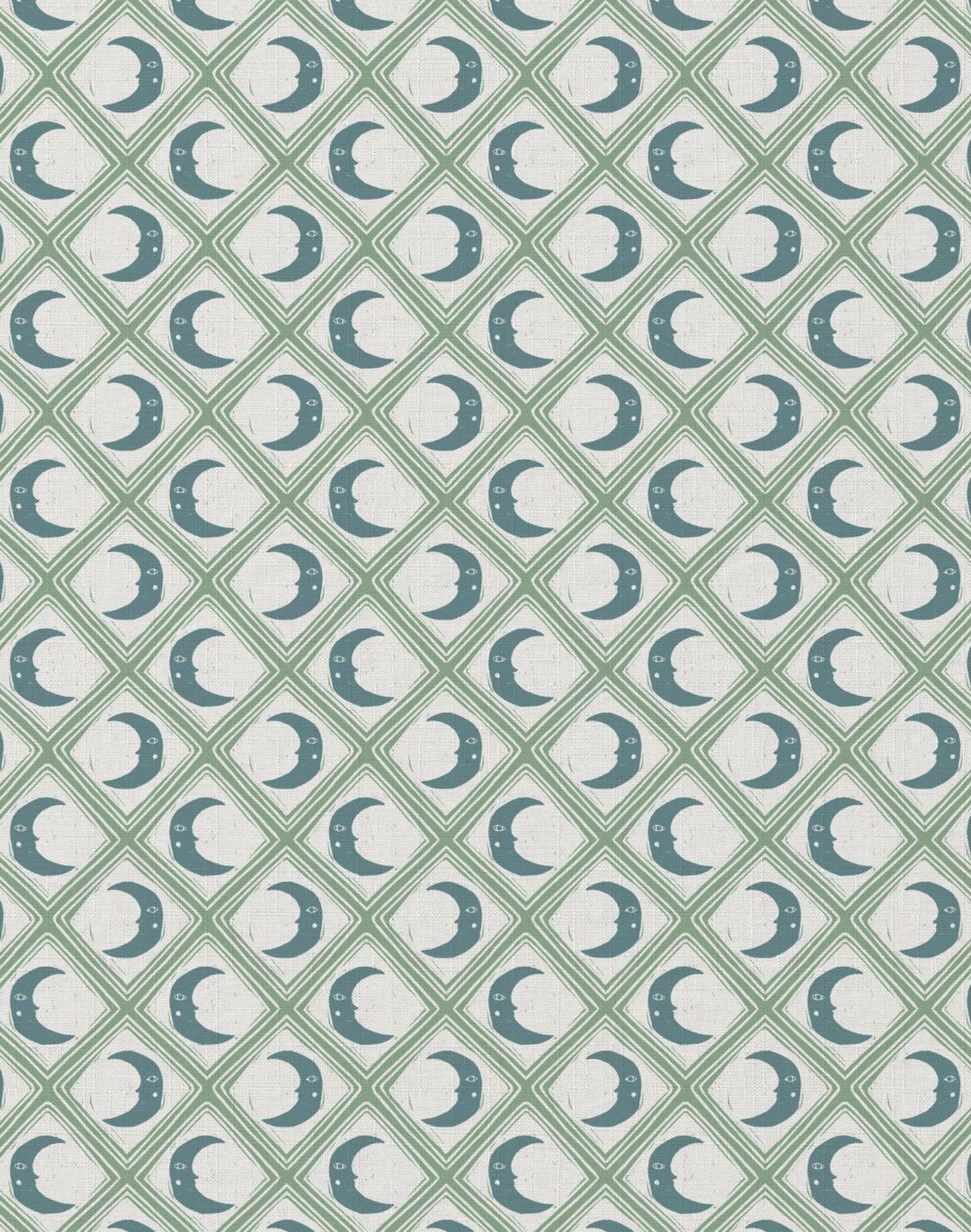 Kit Moon, Blue - Linen Fabric