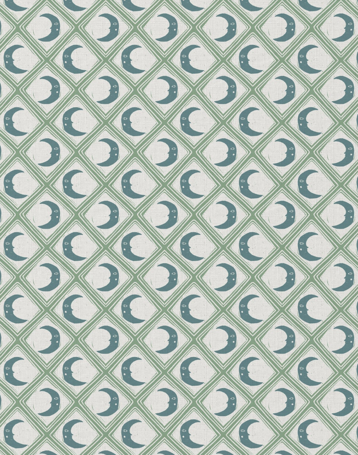 Kit Moon, Blue - Linen Fabric