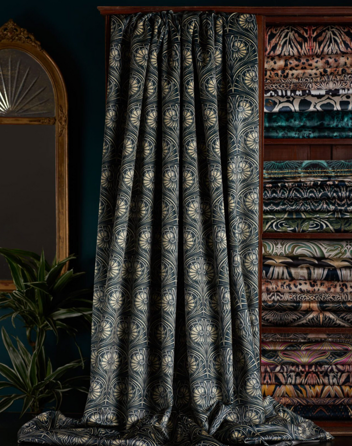 Loulou Velvet Fabric, Black Deco