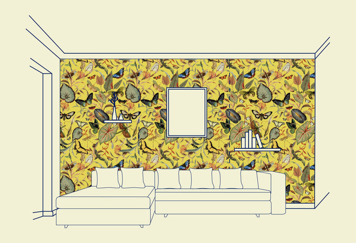 Yellow Butterfly Wallfabric