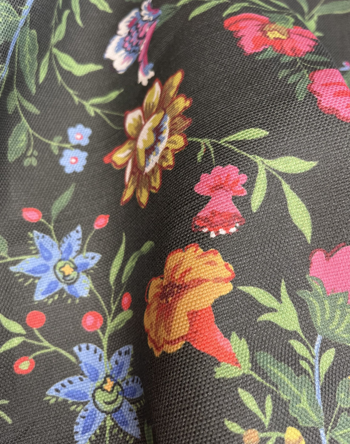 Mabel in Bloom, Forest Green - Linen Fabric