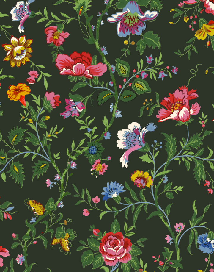 Mabel in Bloom, Forest Green - Velvet Fabric