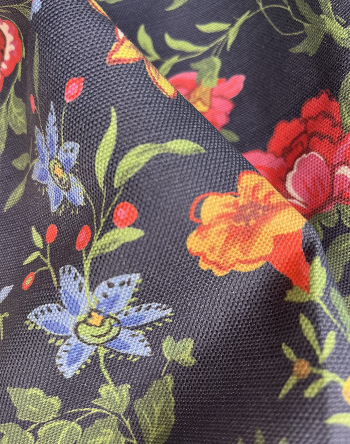 Mabel in Bloom, Midnight - Linen Fabric