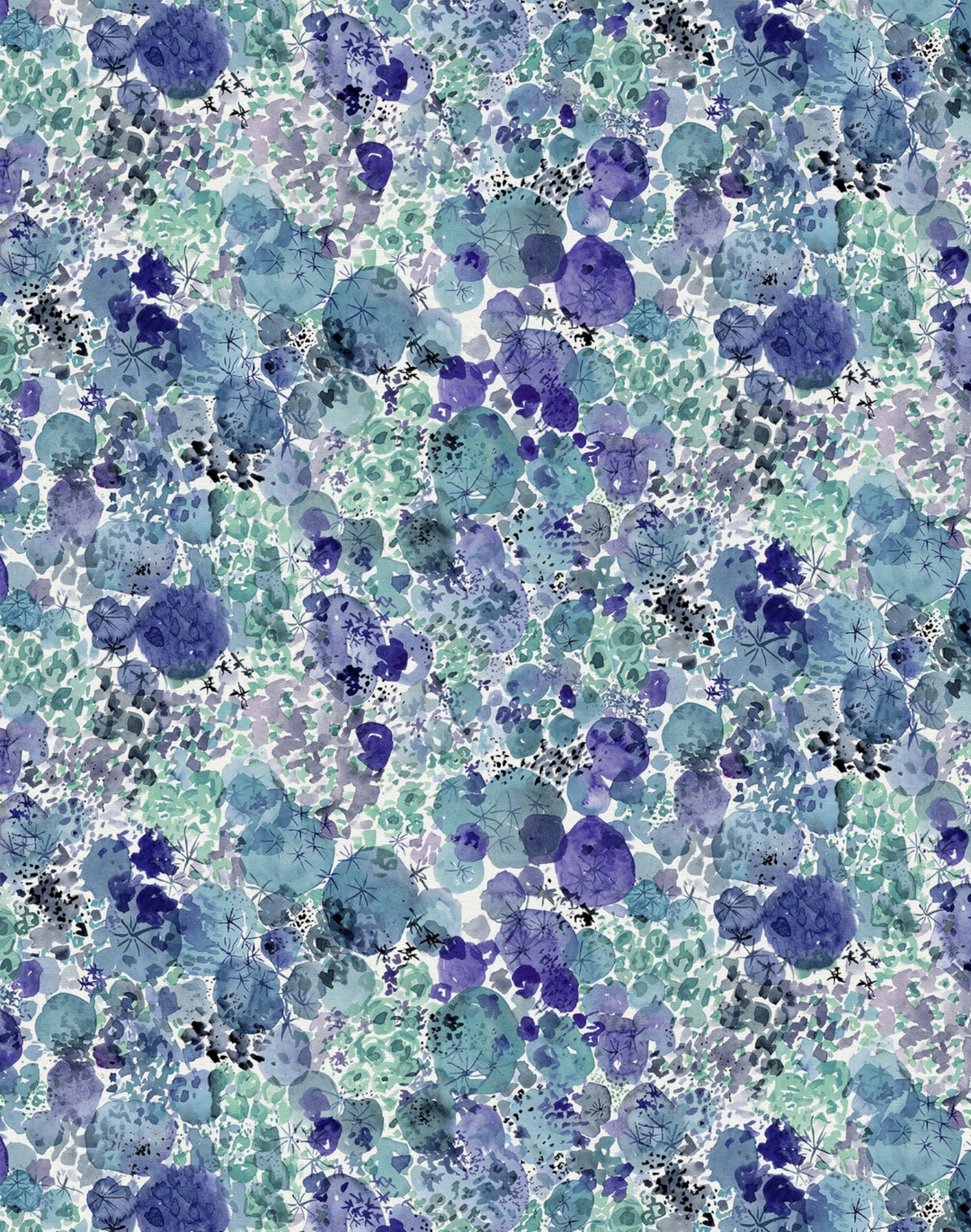 Moss, Blue - Linen Fabric