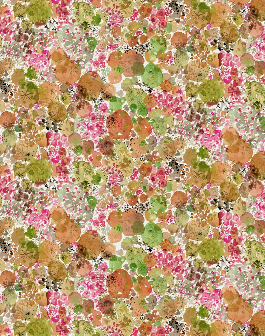 Moss, Peach - Linen Fabric