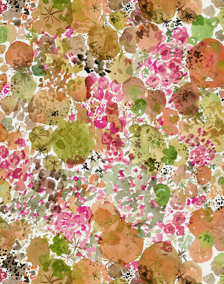 Moss, Peach - Linen Fabric