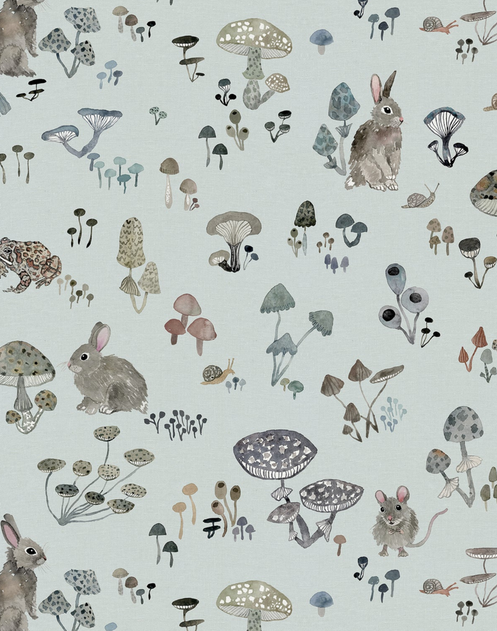 Mushroom Valley, Fog - Linen Fabric