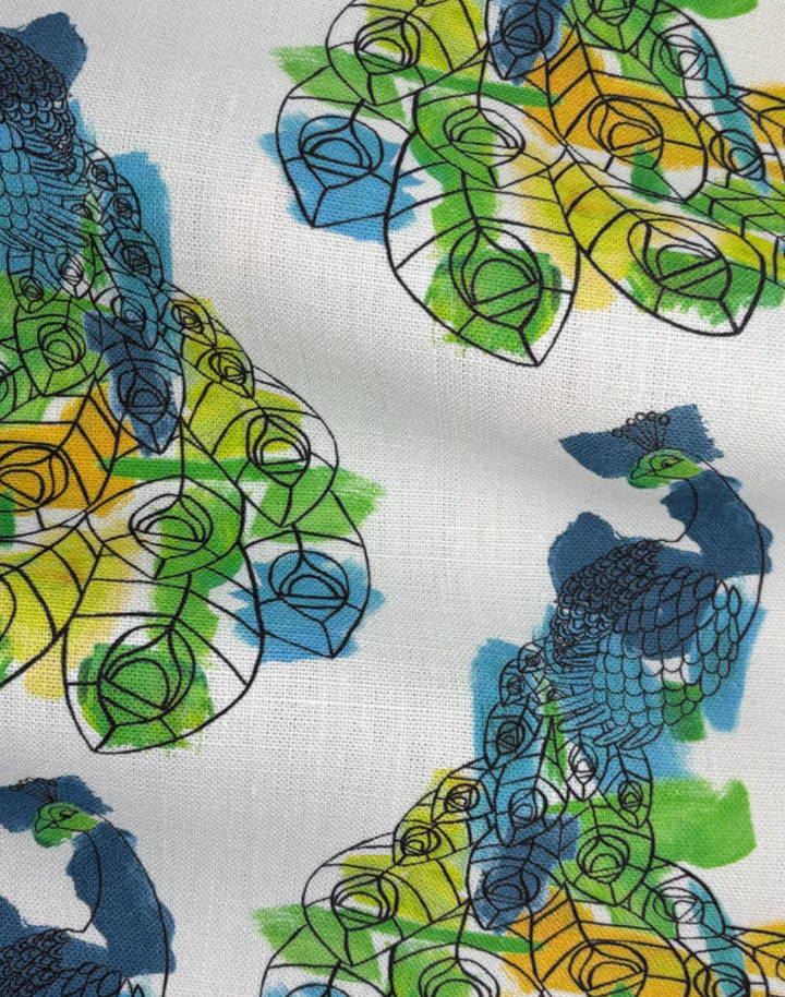 Peacock Fabric, Bright Coastal