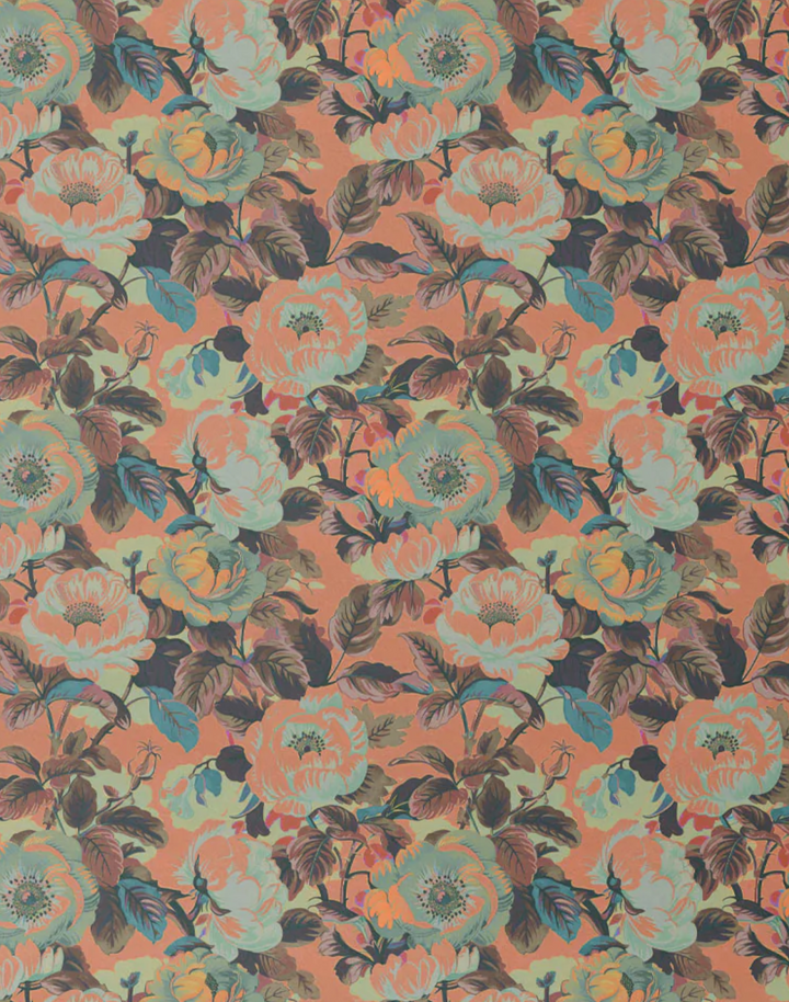 Rococo Roses, Coral Fabric