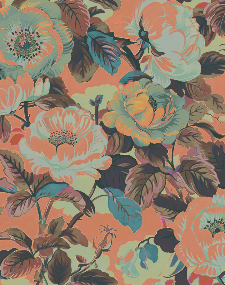 Rococo Roses, Coral Fabric