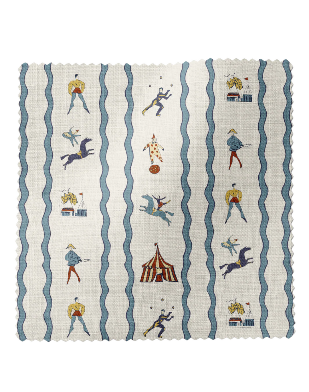 Run Away to the Circus, Blue - Linen Fabric