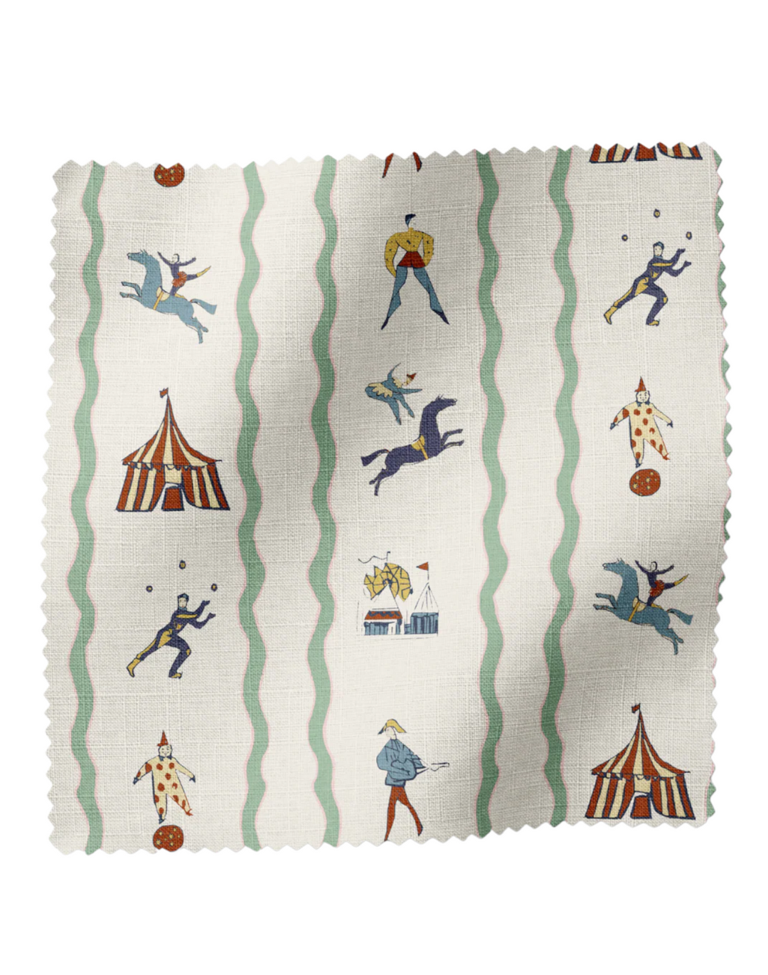 Run Away to the Circus, Green - Linen Fabric