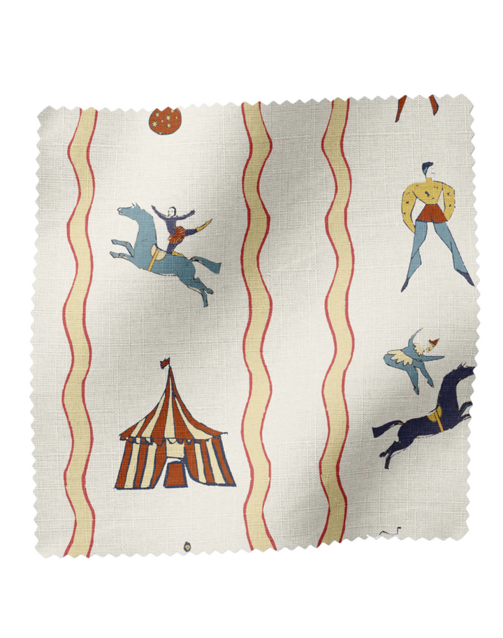 Run Away to the Circus, Yellow - Linen Fabric