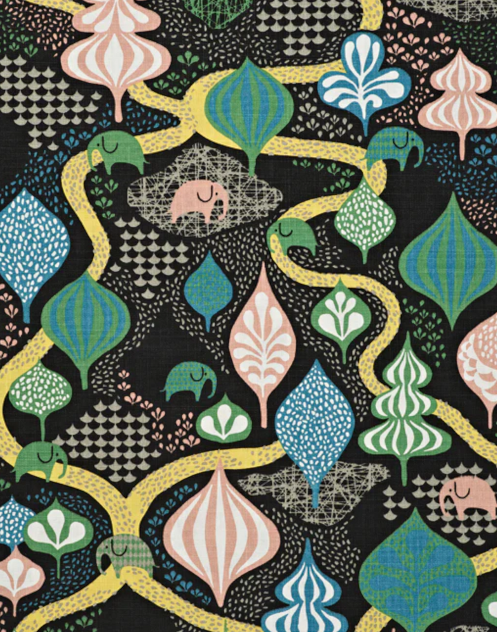 Saga Forest Cotton Fabric, Black Multi