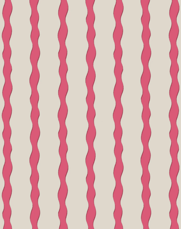 Scroll Stripe, Brilliant Pink - Linen Fabric