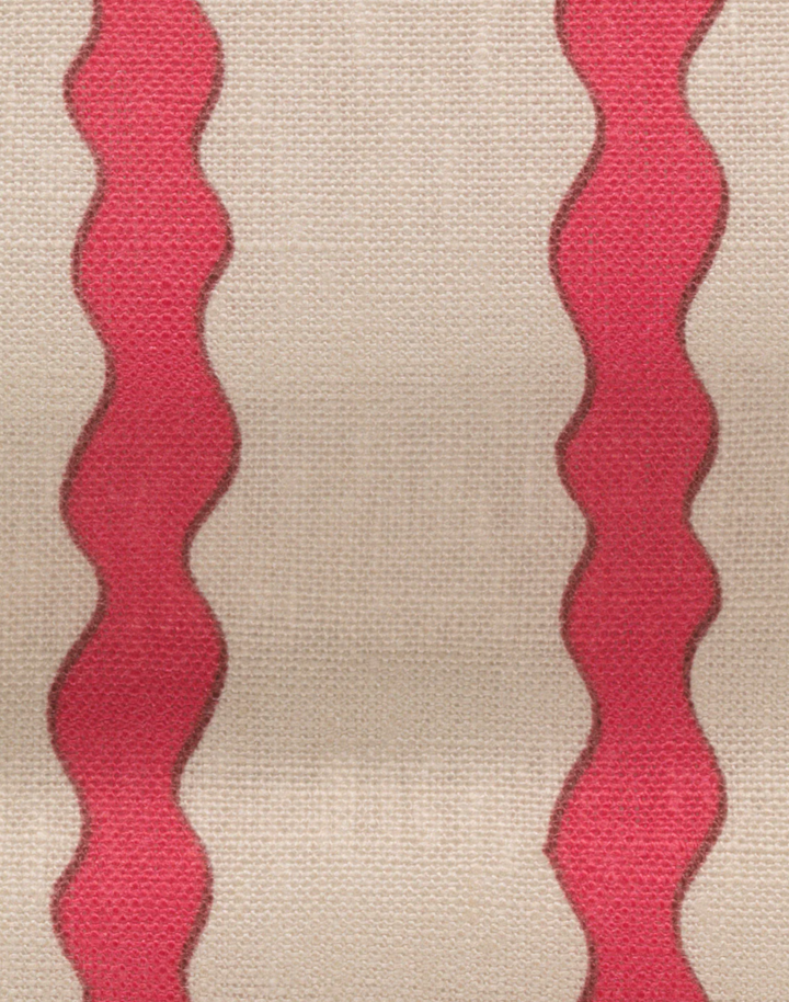 Scroll Stripe, Brilliant Pink - Linen Fabric