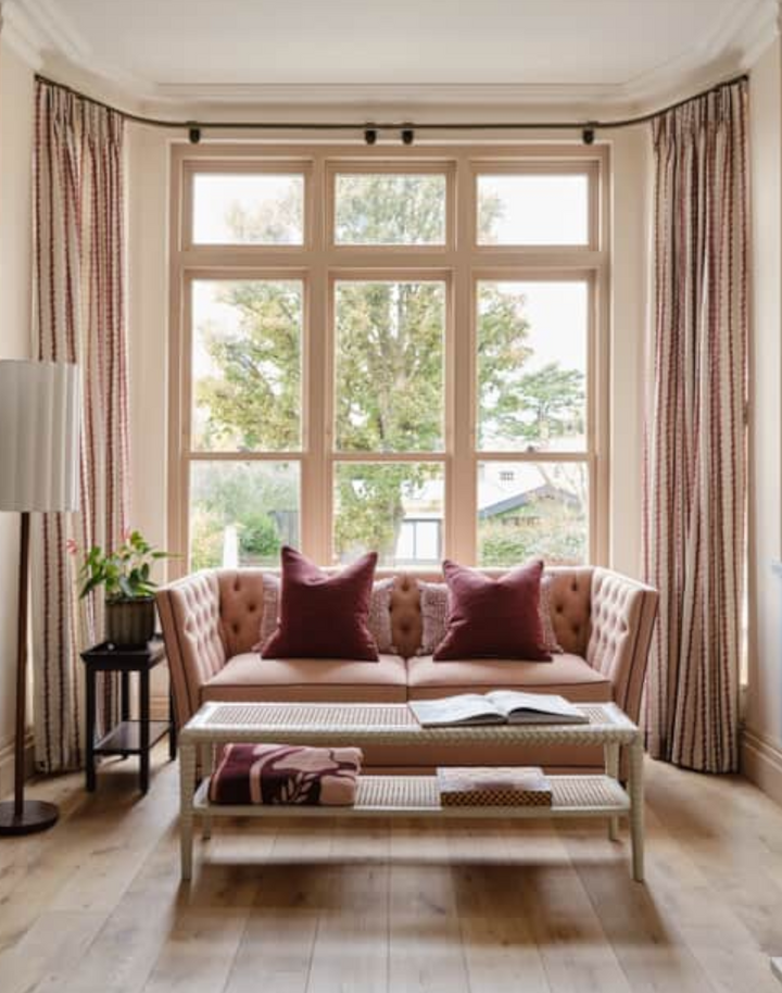 Scroll Stripe, Crimson - Linen Fabric