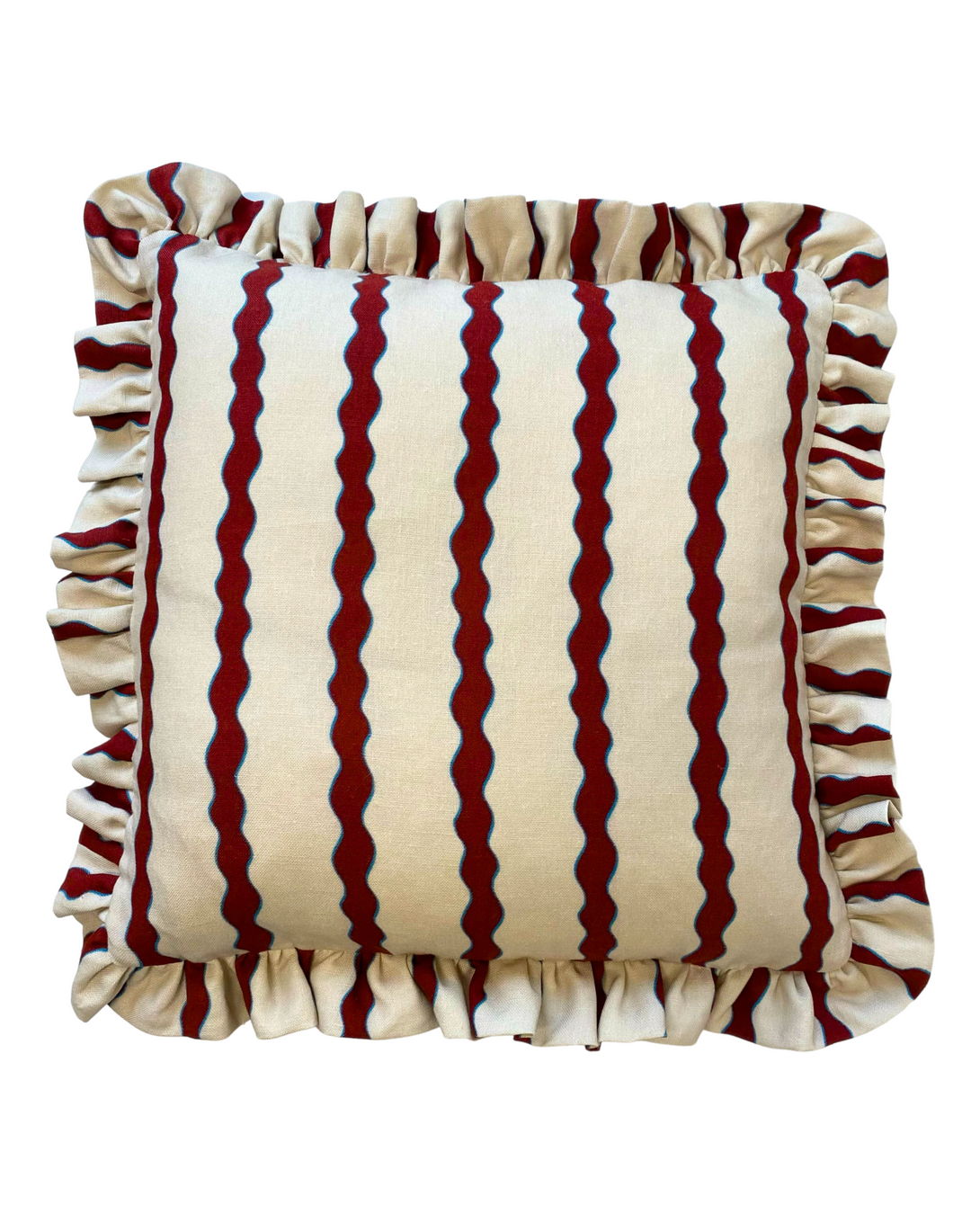 Scroll Stripe, Crimson - Linen Fabric