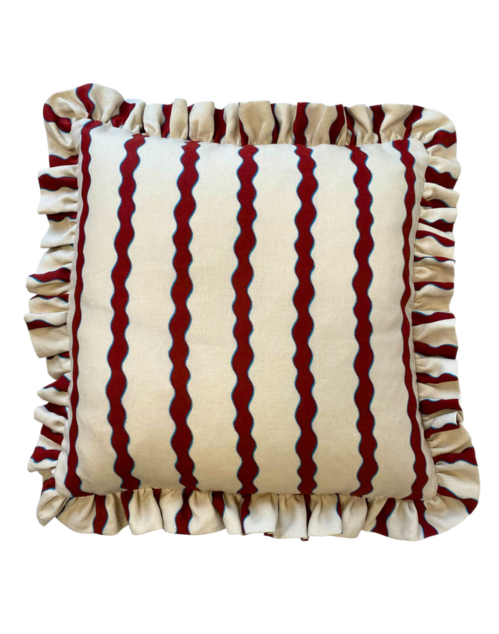 Scroll Stripe, Crimson - Linen Fabric