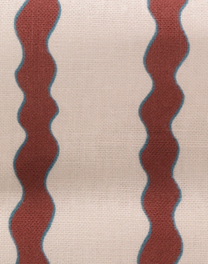 Scroll Stripe, Crimson - Linen Fabric