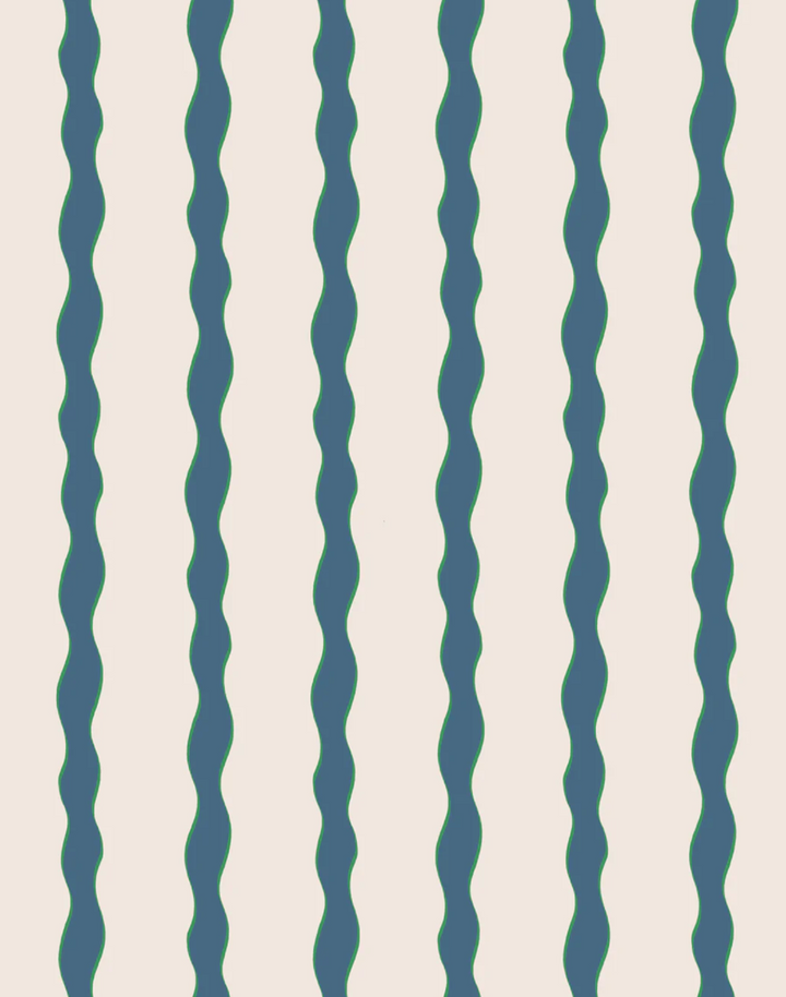 Scroll Stripe, Day Blue - Linen Fabric