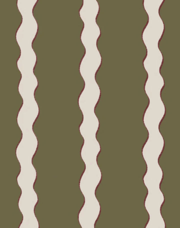 Scroll Stripe, Hunter - Linen Fabric