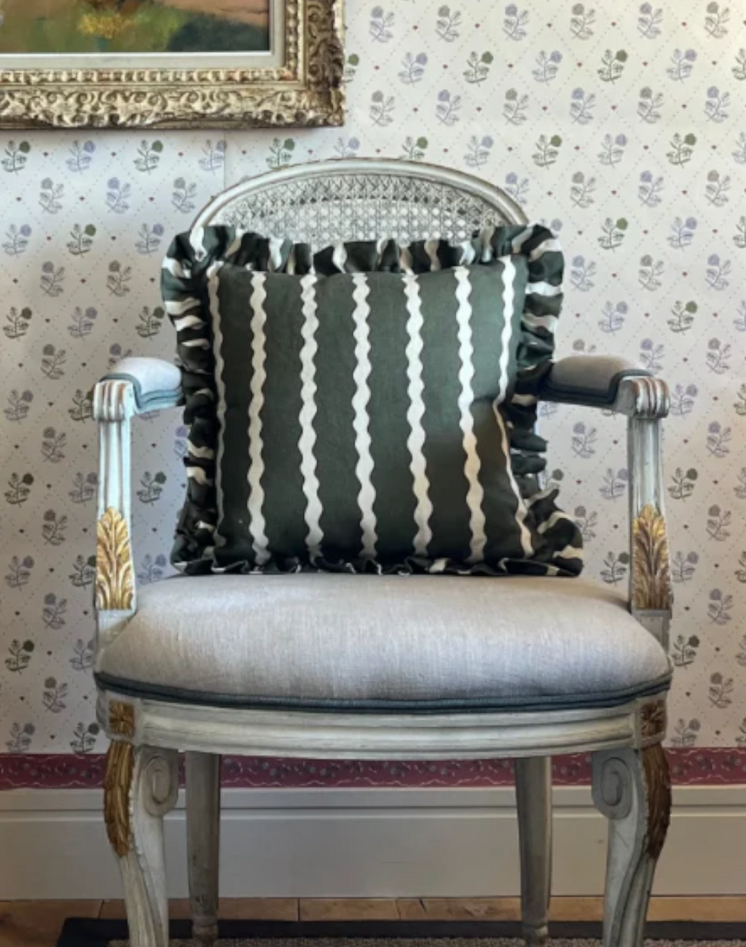 Scroll Stripe, Hunter - Linen Fabric