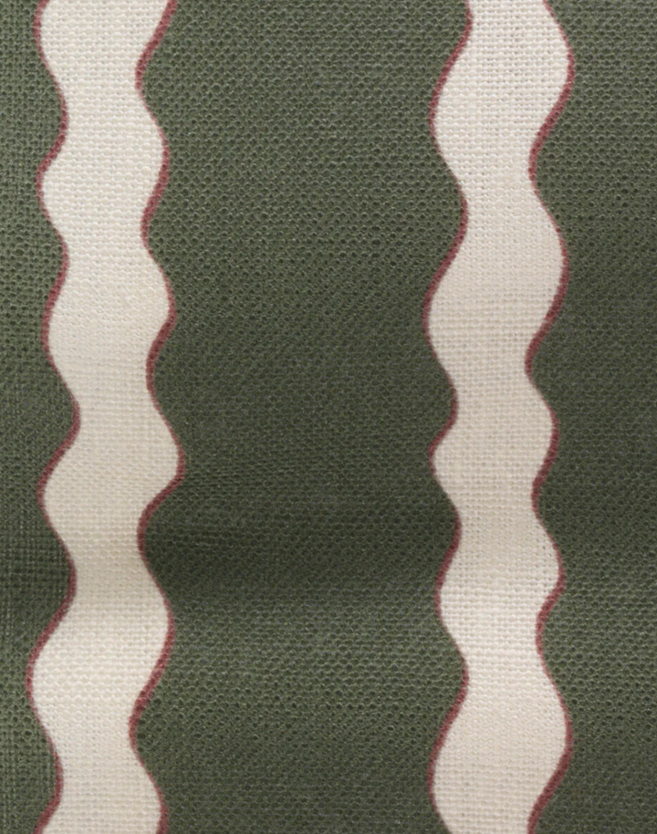 Scroll Stripe, Hunter - Linen Fabric