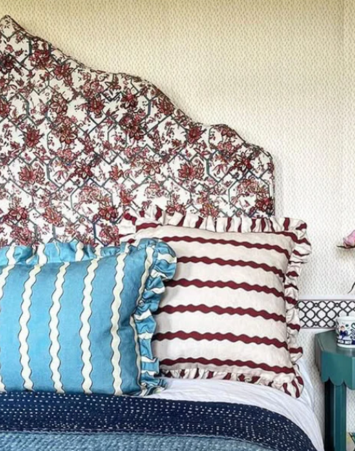 Scroll Stripe, Sky Blue - Linen Fabric